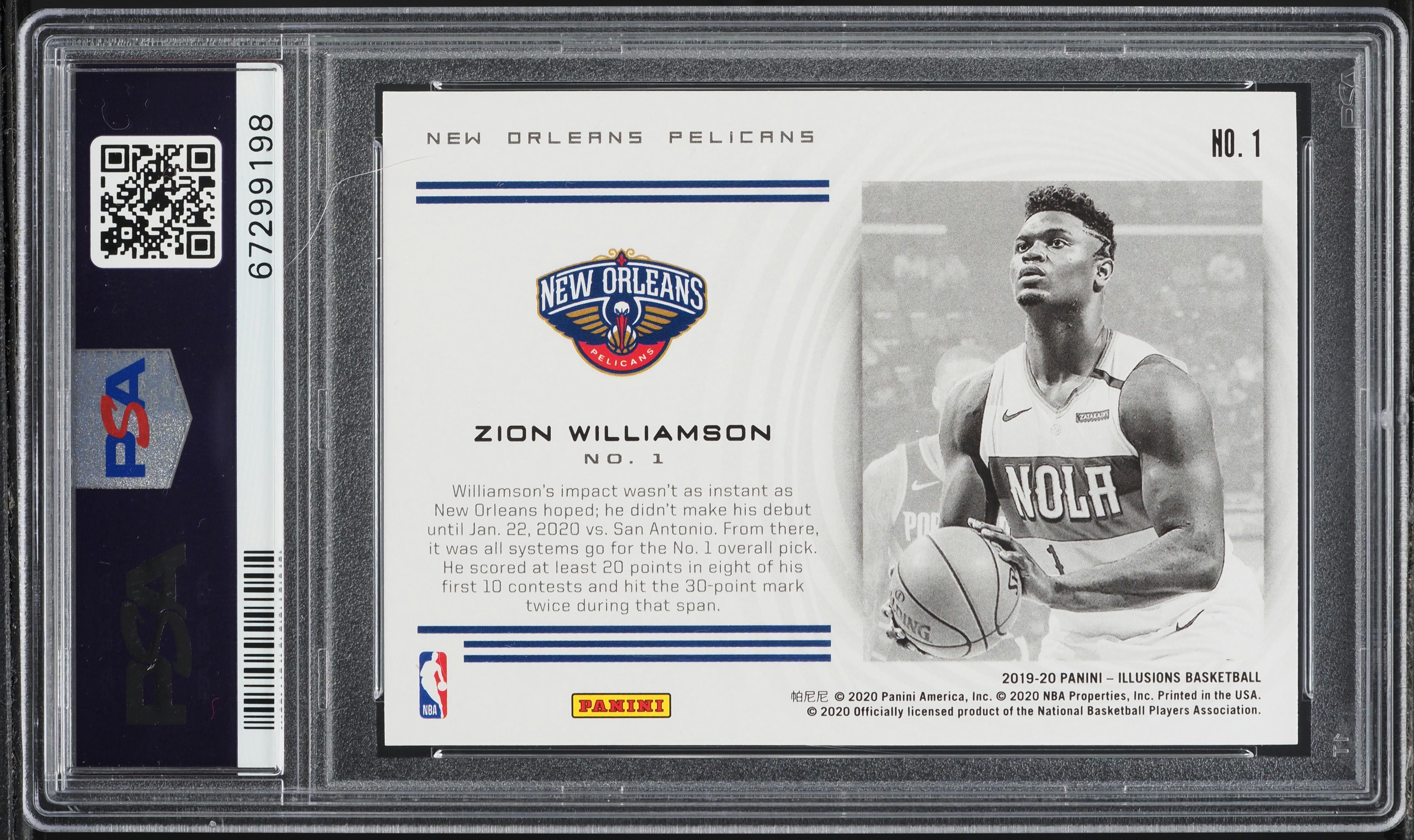2019 Panini Contenders Optic Lottery Zion Williamson PSA 10 Blue 