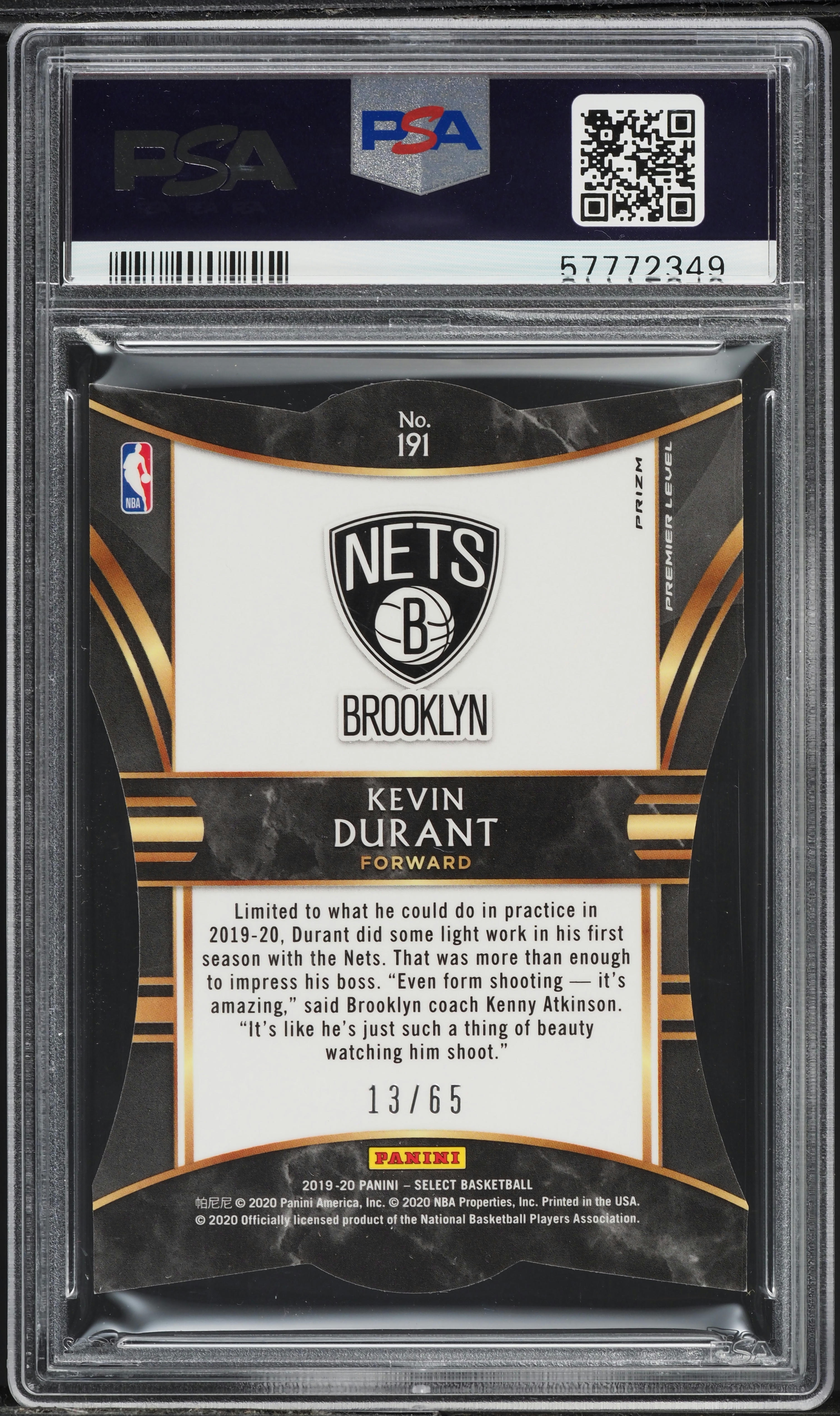 2019 Select Premier Level Orange Prizm Die-Cut Kevin Durant /65