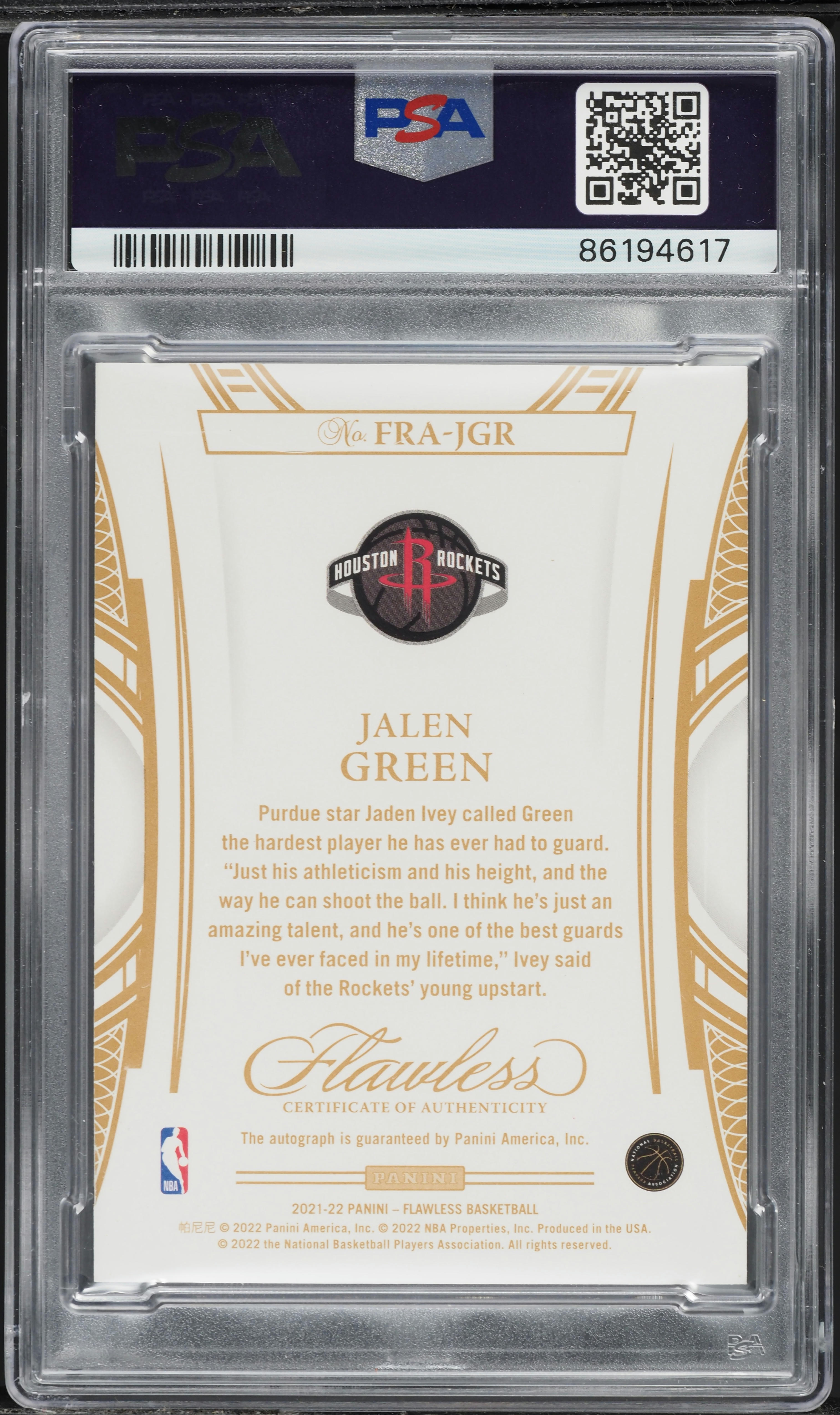2021 Panini Flawless Jalen Green ROOKIE AUTO /25 #FRAJGR PSA 10