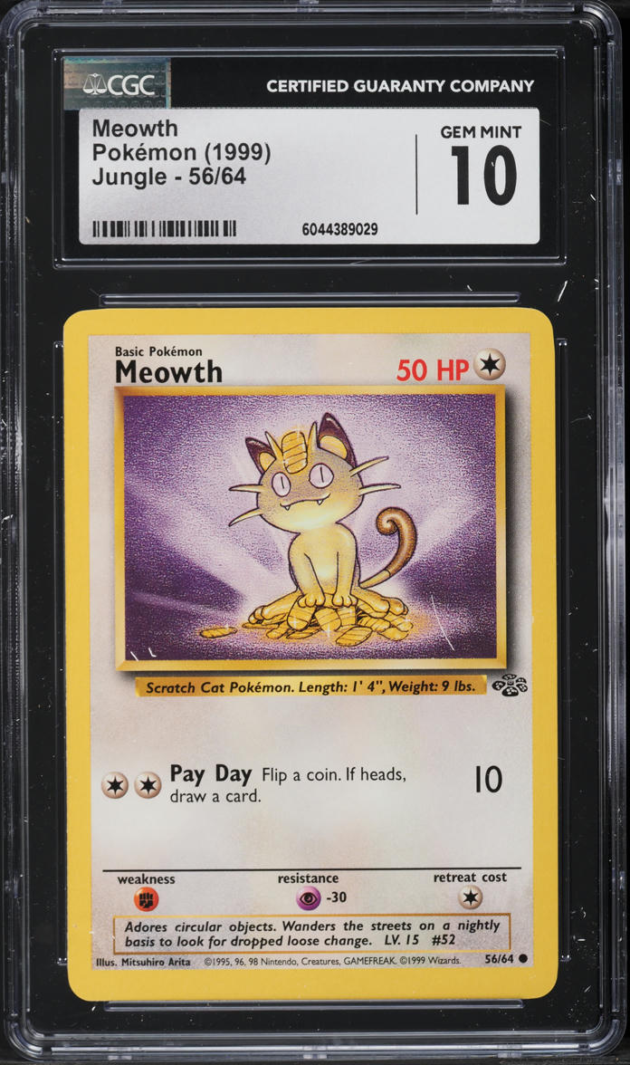 1999 Pokemon Jungle Meowth #56 CGC 10 GEM MINT
