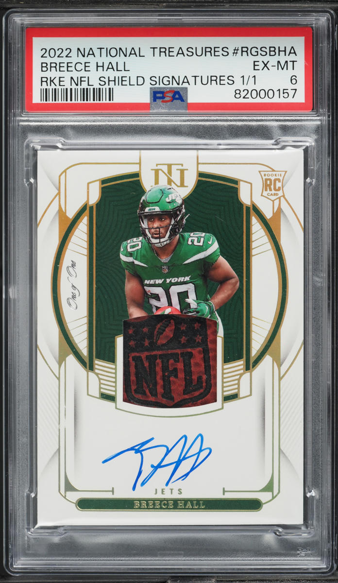 NFL Breece Hall auto 1of1 おまけ付き 2022 National Treasures NFL Breece Hall ROOKIE SHIELD PATCH AUTO 1