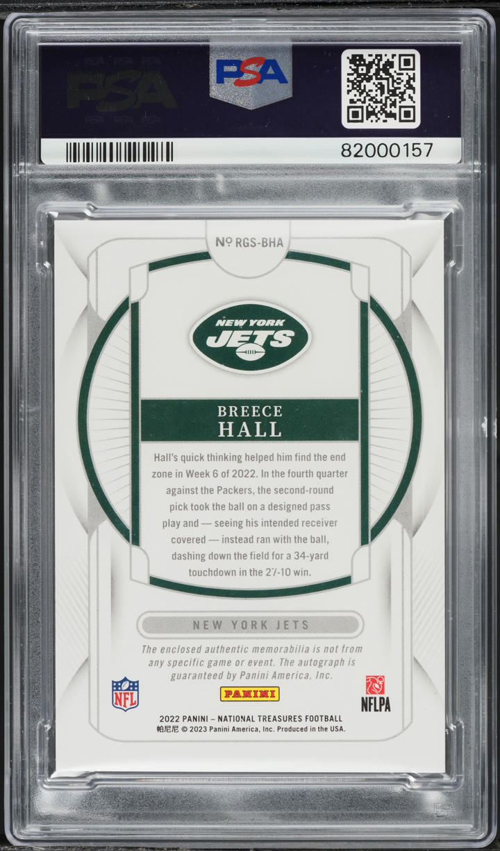 2022 National Treasures NFL Breece Hall ROOKIE SHIELD PATCH AUTO 1