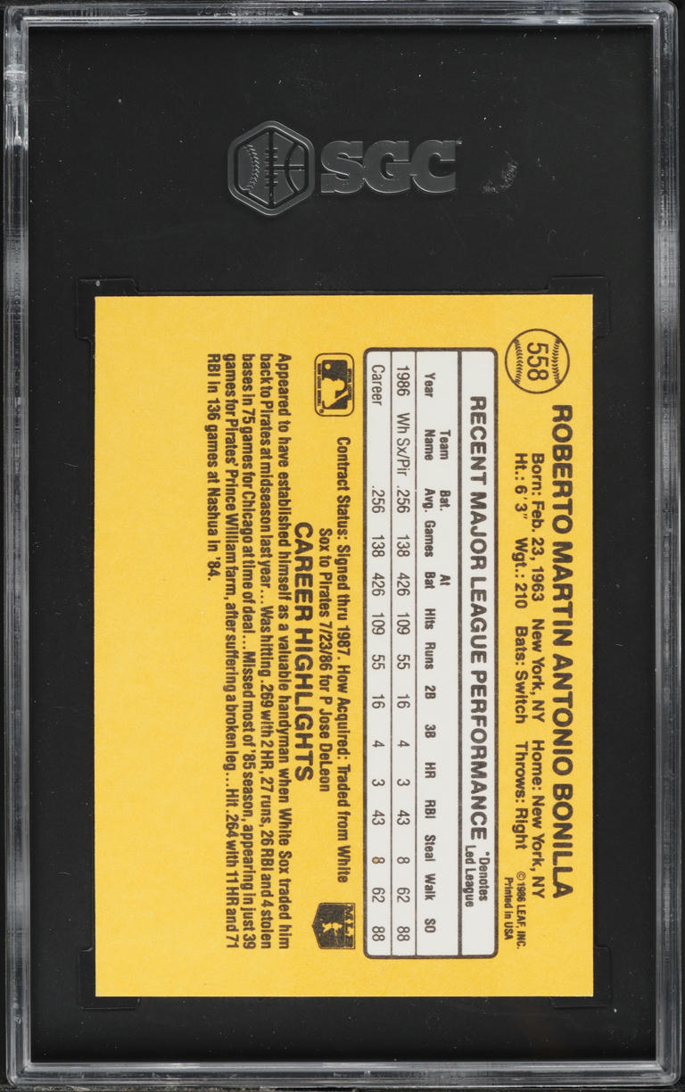1987 Donruss Bobby Bonilla ROOKIE #558 SGC 9.5 MINT+