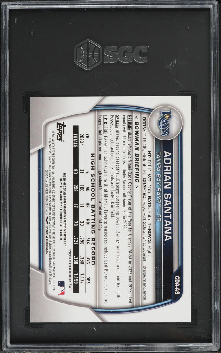2023 Bowman Chrome Draft Adrian Santana PROSPECT AUTO #CDA-AS SGC 9 MINT