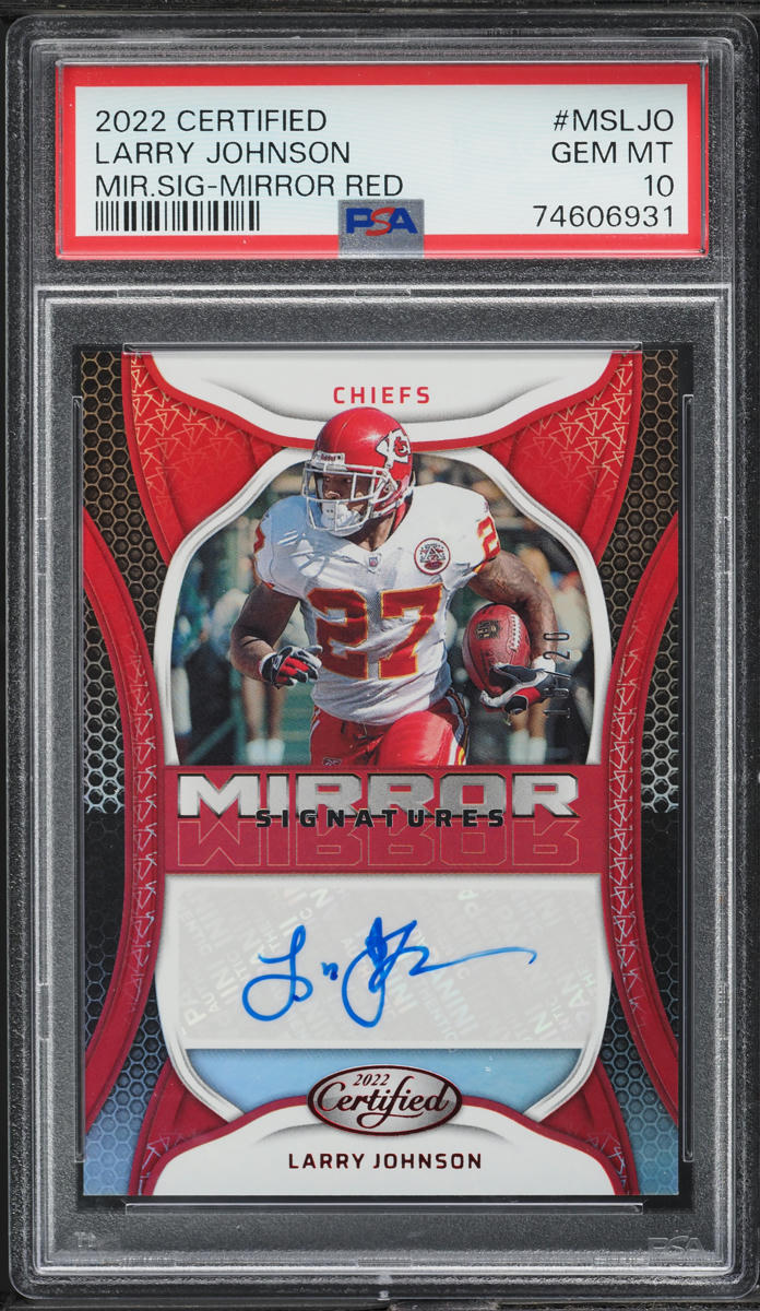 2022 Panini Certified Mirror Red Larry Johnson AUTO /20 #MS-LJO PSA 10 GEM MINT