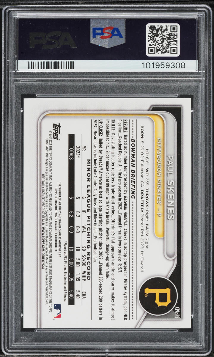 2024 Bowman Chrome Prospect Paul Skenes ROOKIE AUTO #CPAPS PSA 10 GEM MINT