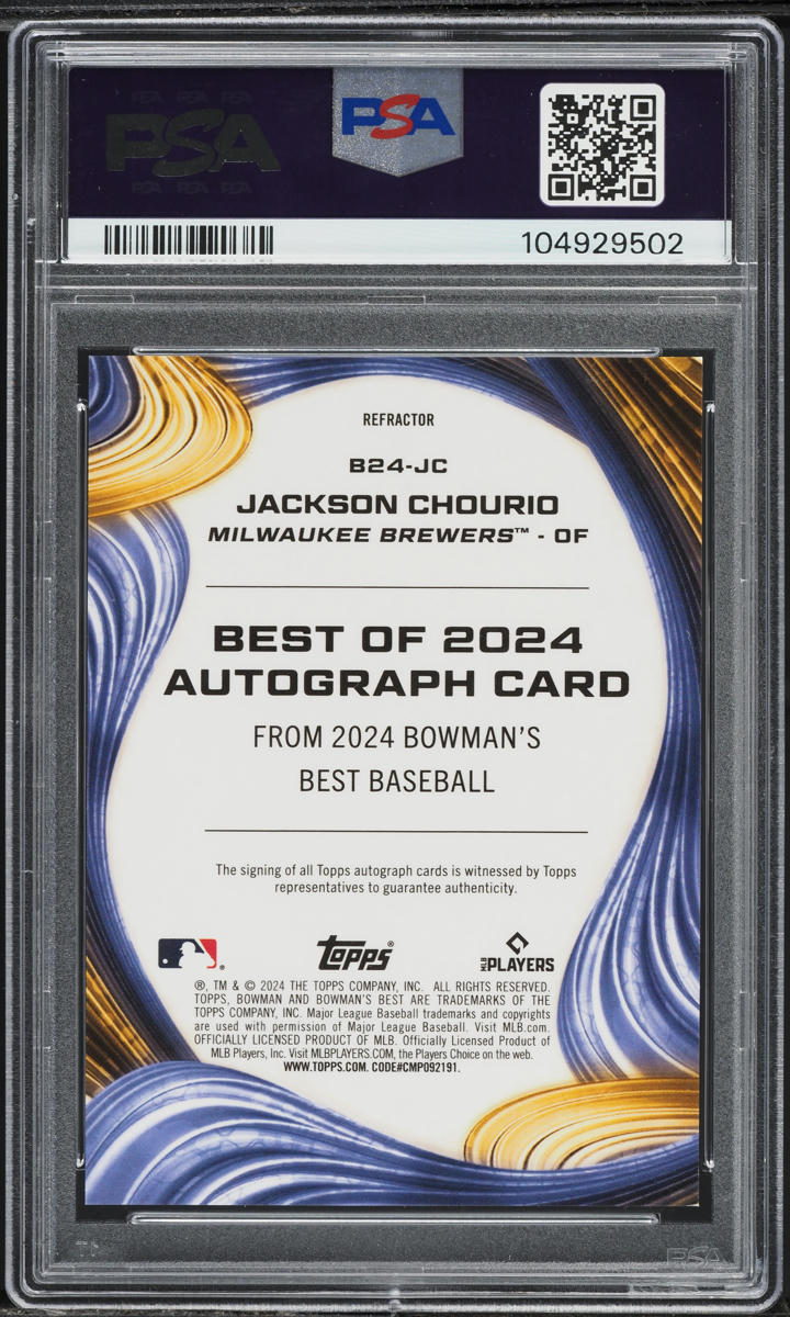 2024 Bowman's Best Of 2024 Refractor Jackson Chourio RC AUTO #B24JC PSA 9 MINT