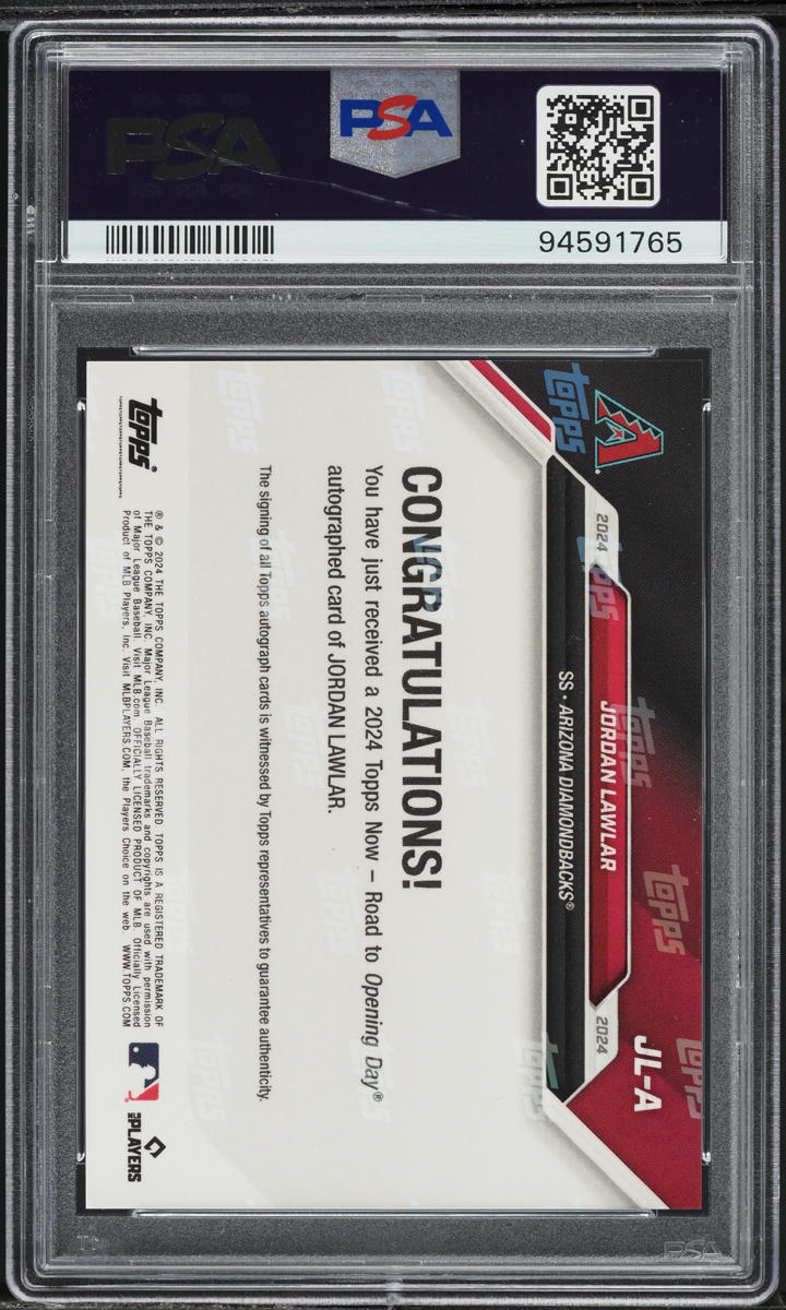 2024 Topps Now Road To Opening Day Jordan Lawlar ROOKIE AUTO /99 #JLA PSA 10 GEM