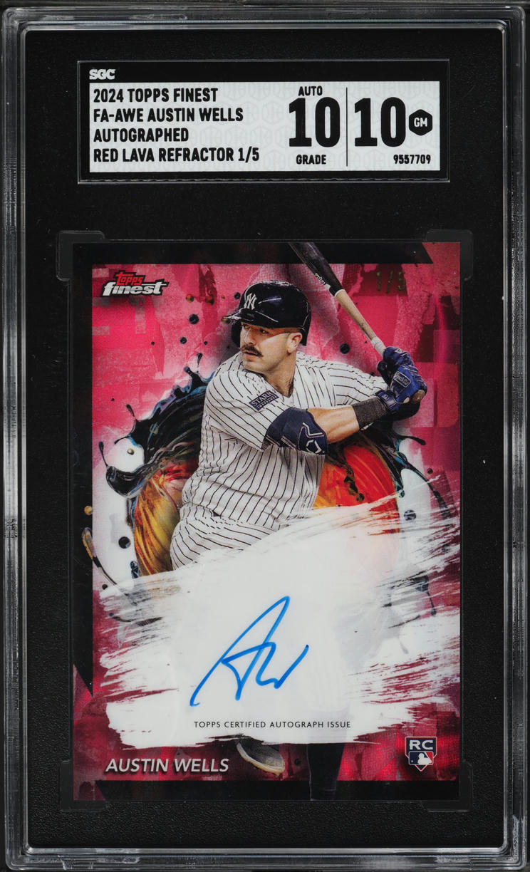 2024 Topps Finest Red Lava Refractor Austin Wells RC AUTO 1/5 #FA-AWE SGC 10 GEM