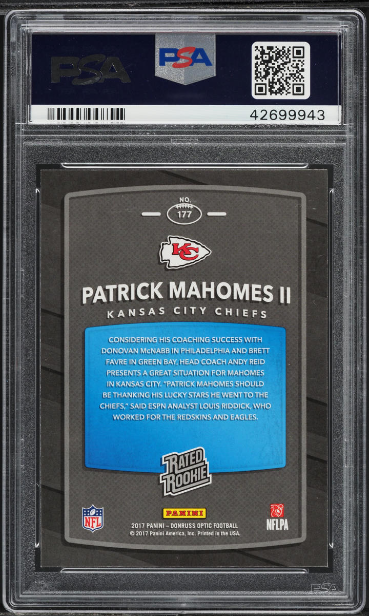 2017 Donruss Optic Patrick Mahomes II ROOKIE #177 PSA 10 GEM MINT