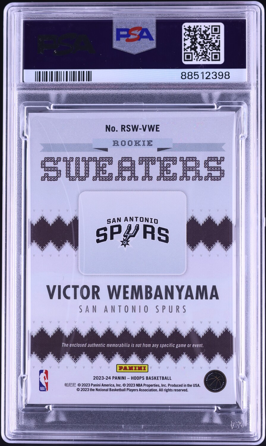 2023 Hoops Sweaters Victor Wembanyama ROOKIE PATCH #RSW-VWE PSA 10 GEM MINT