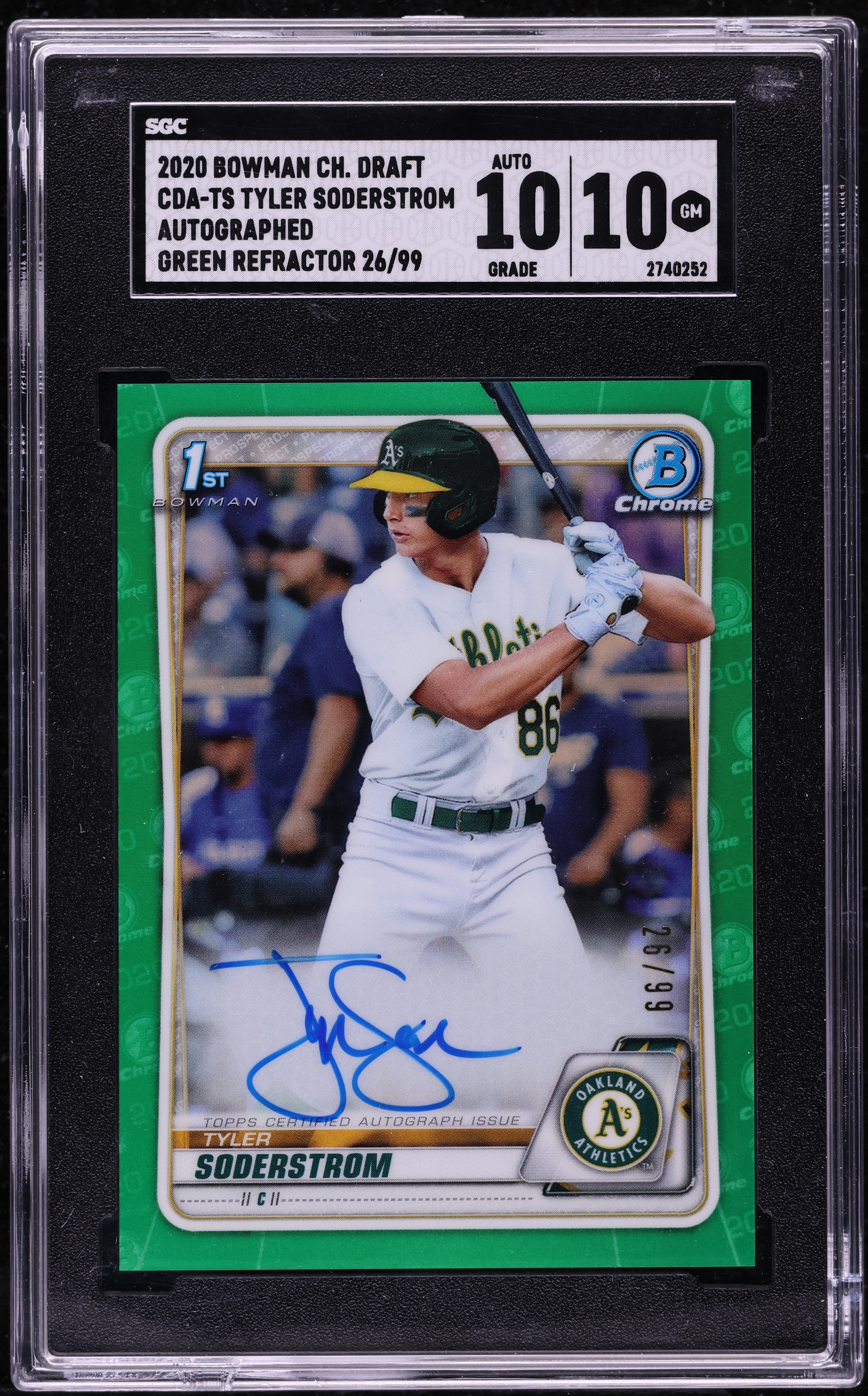 2020 Bowman Chrome Draft Green Ref Tyler Soderstrom PROSPECT AUTO 
