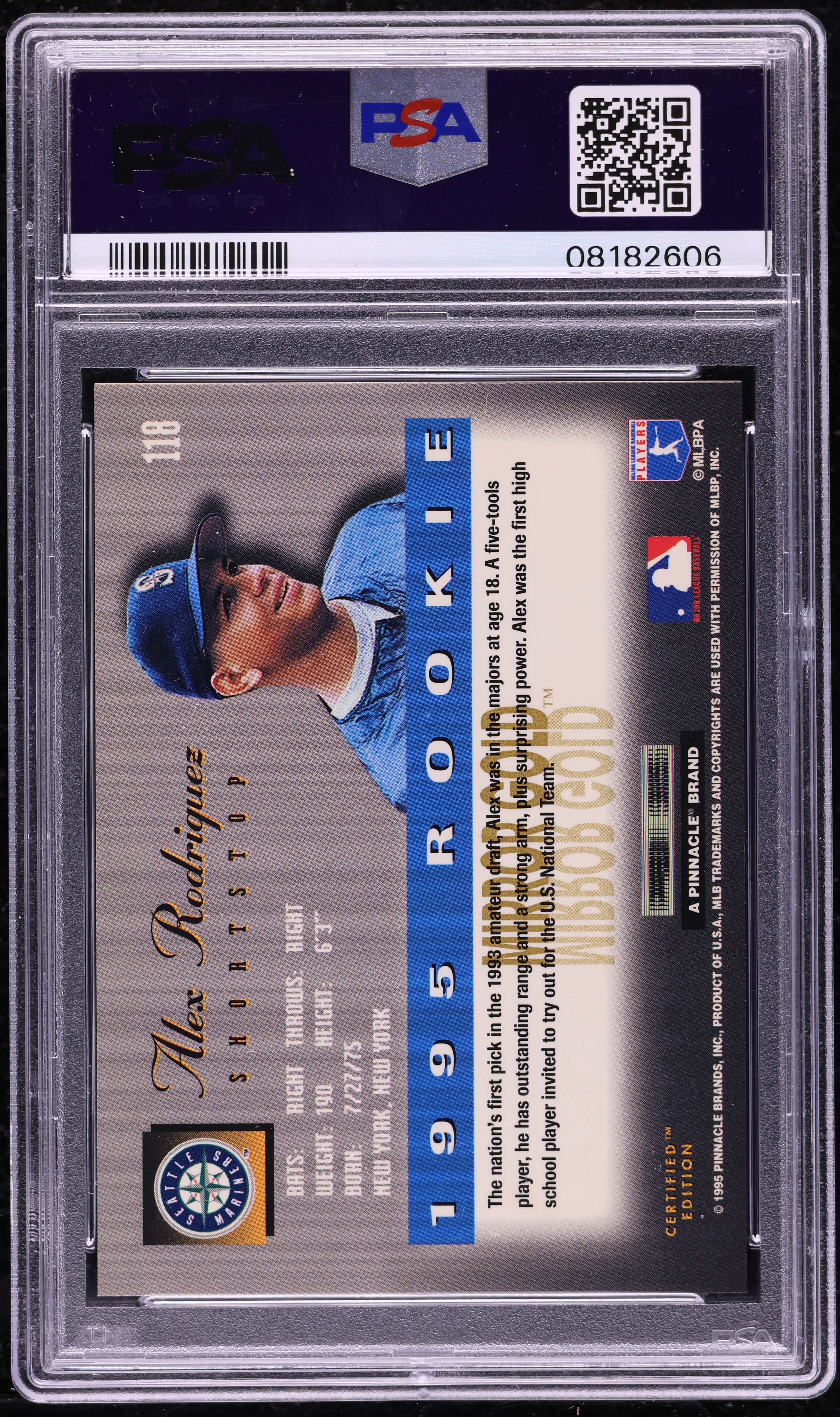 1995 Select Certified Mirror Gold Alex Rodriguez ROOKIE #118 PSA