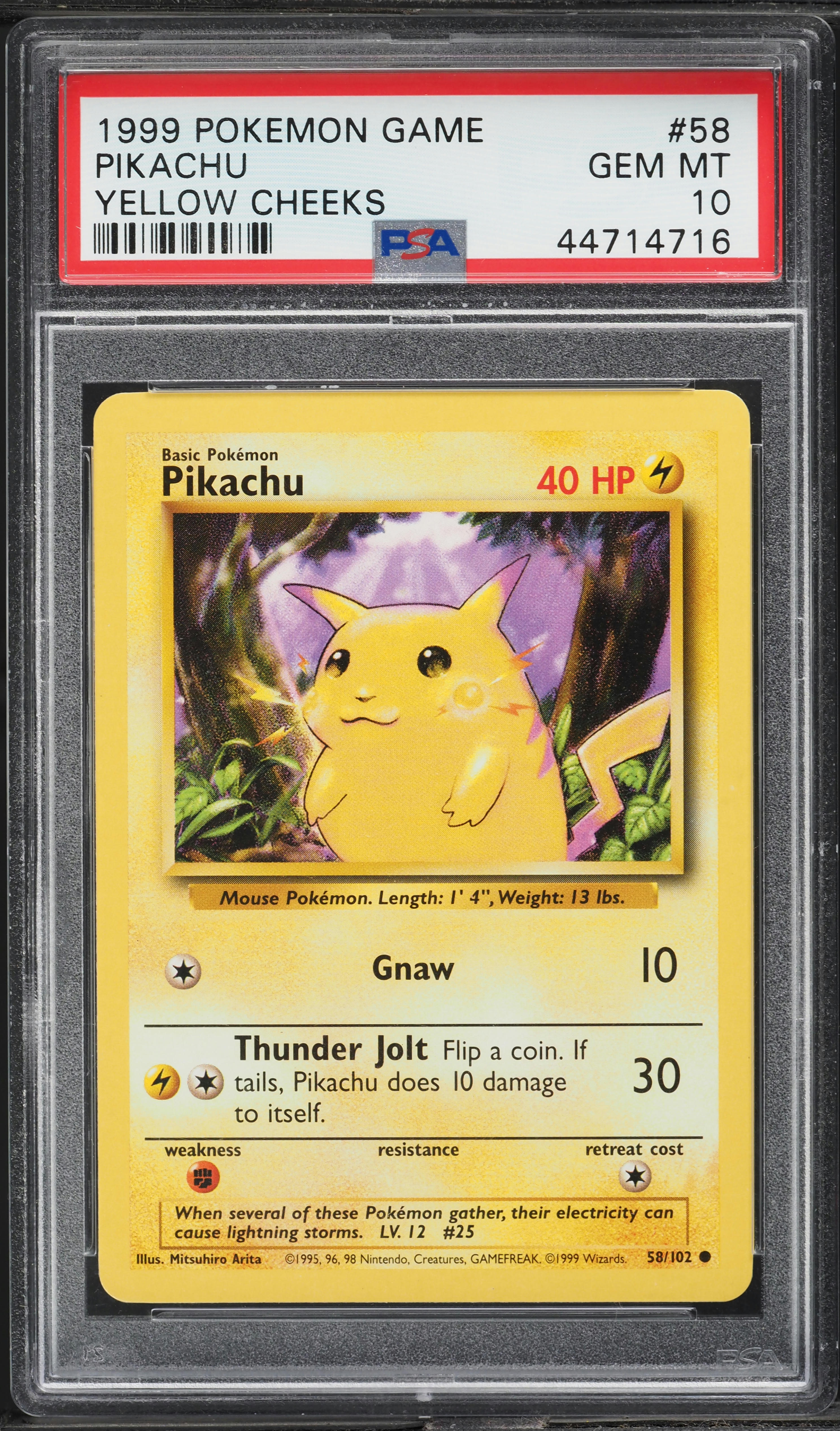 1999 Pokemon Base Set Yellow Cheeks Pikachu #58 PSA 10 GEM MINT on