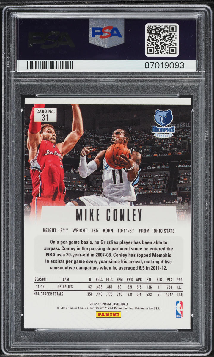 2012 Panini Prizm Silver Mike Conley #31 PSA 10 GEM MINT