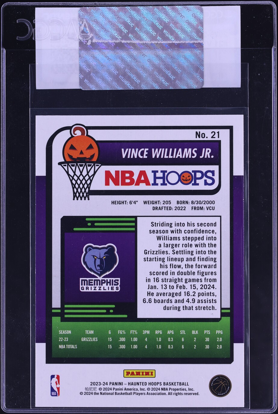 2023 Haunted Hoops Vince Williams Jr. #21 CGC AUTH
