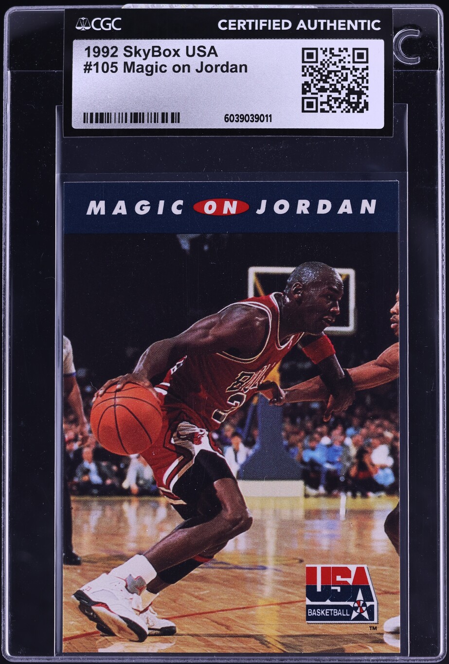 1992 Skybox USA Basketball Magic Johnson On Michael Jordan #105 CGC AUTH