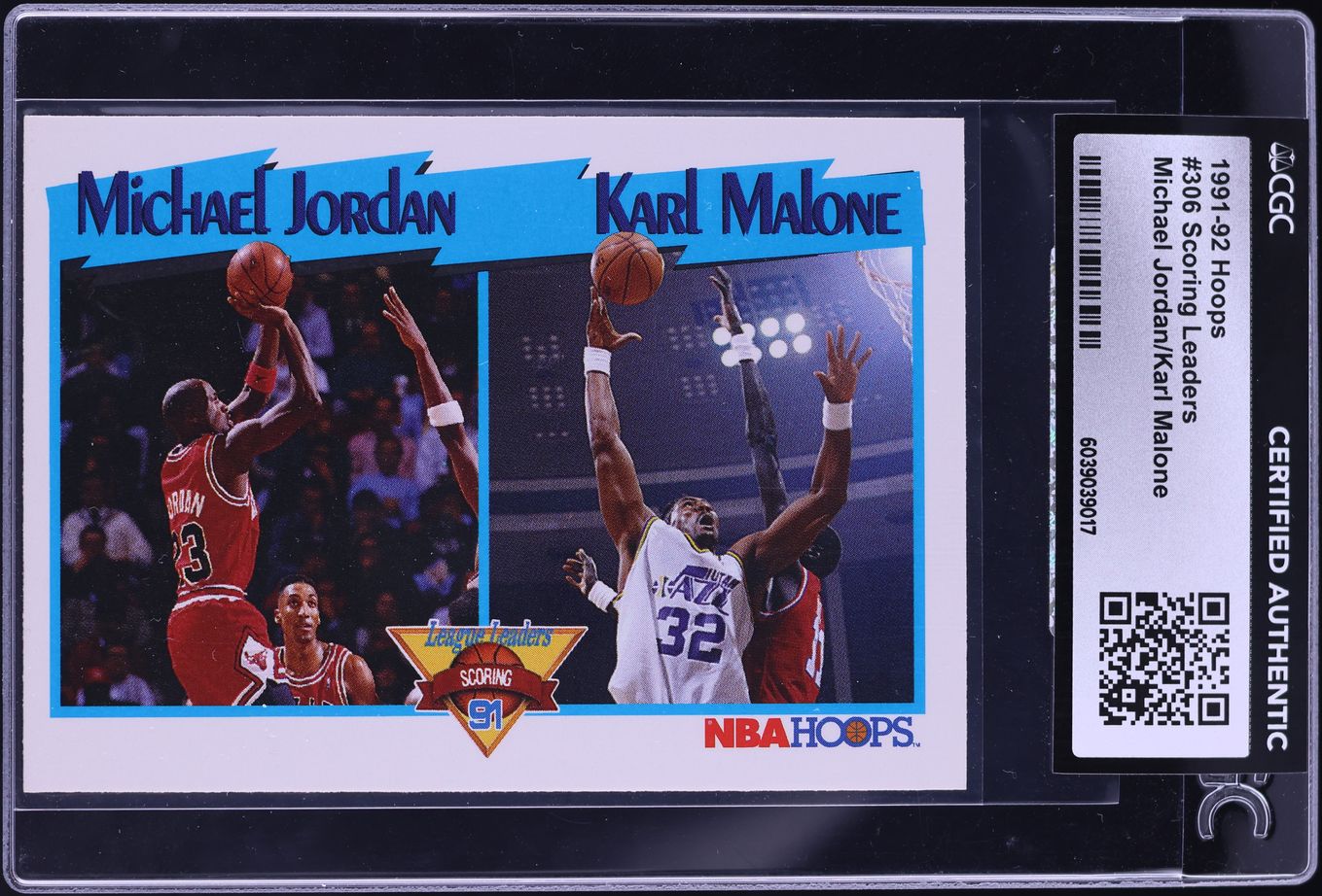 1991 Hoops Michael Jordan & Karl Malone SCORING LDRS #306 CGC AUTH