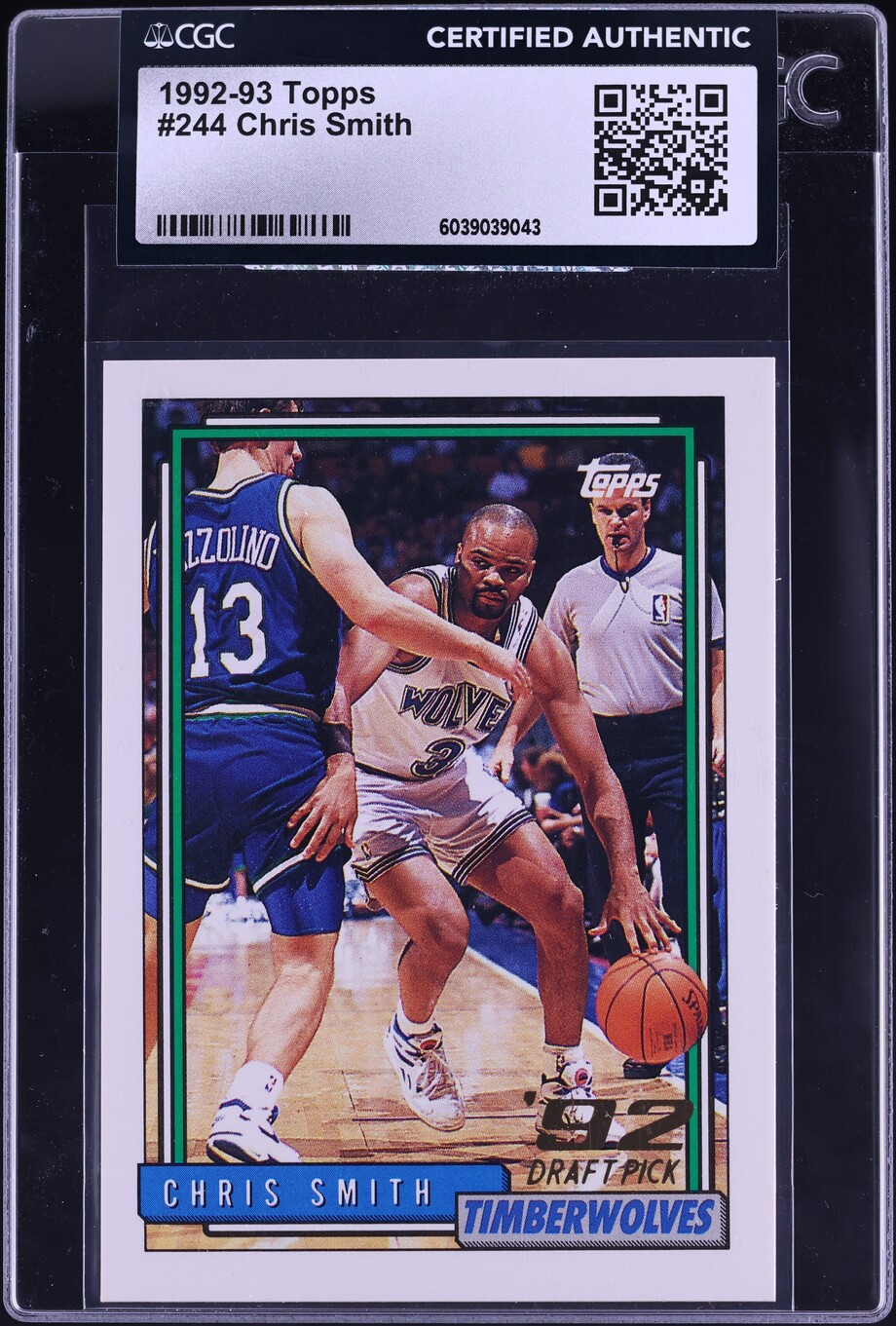 1992 Topps Basketball Chris Smith ROOKIE #244 CGC AUTH