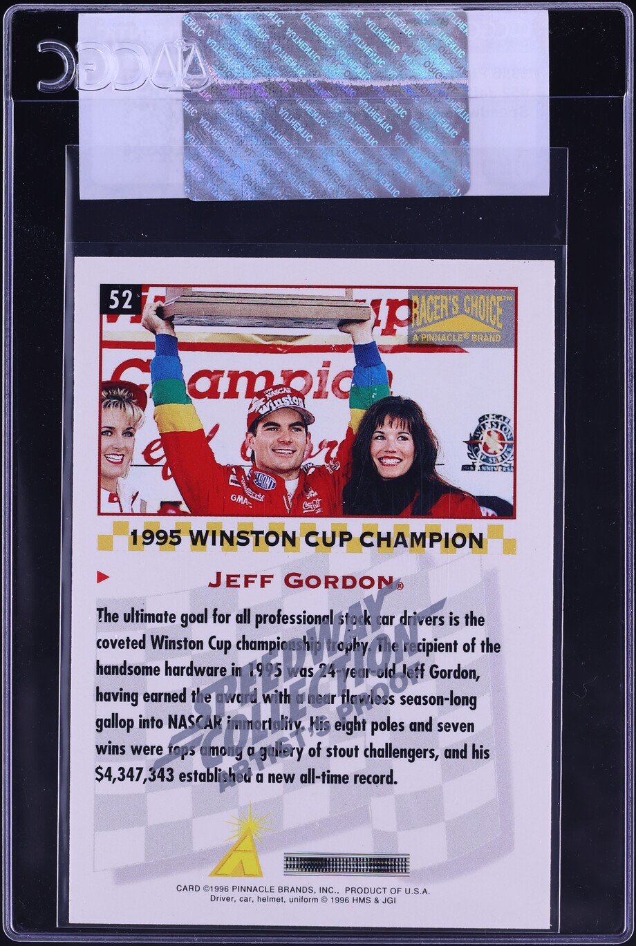 1996 Pinnacle Racer's Choice Speedway Artisit's Proof Jeff Gordon #52 CGC AUTH