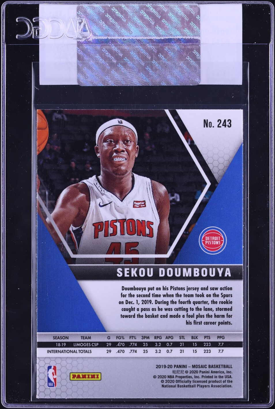2019 Panini Mosaic Sekou Doumbouya ROOKIE #243 CGC AUTH