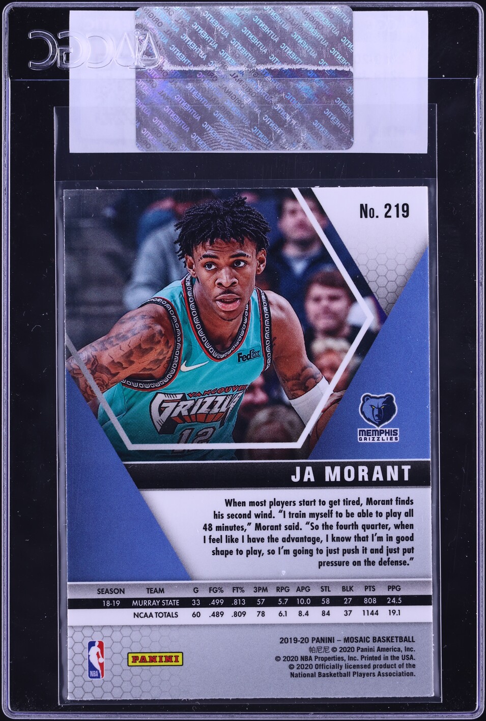 2019 Panini Mosaic Ja Morant ROOKIE #219 CGC AUTH
