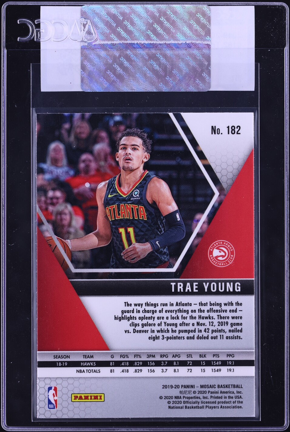 2019 Panini Mosaic Trae Young #182 CGC AUTH