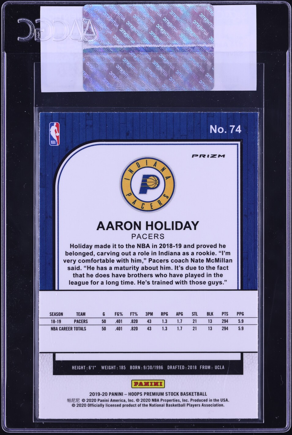 2019 Hoops Premium Stock Silver Aaron Holiday #74 CGC AUTH