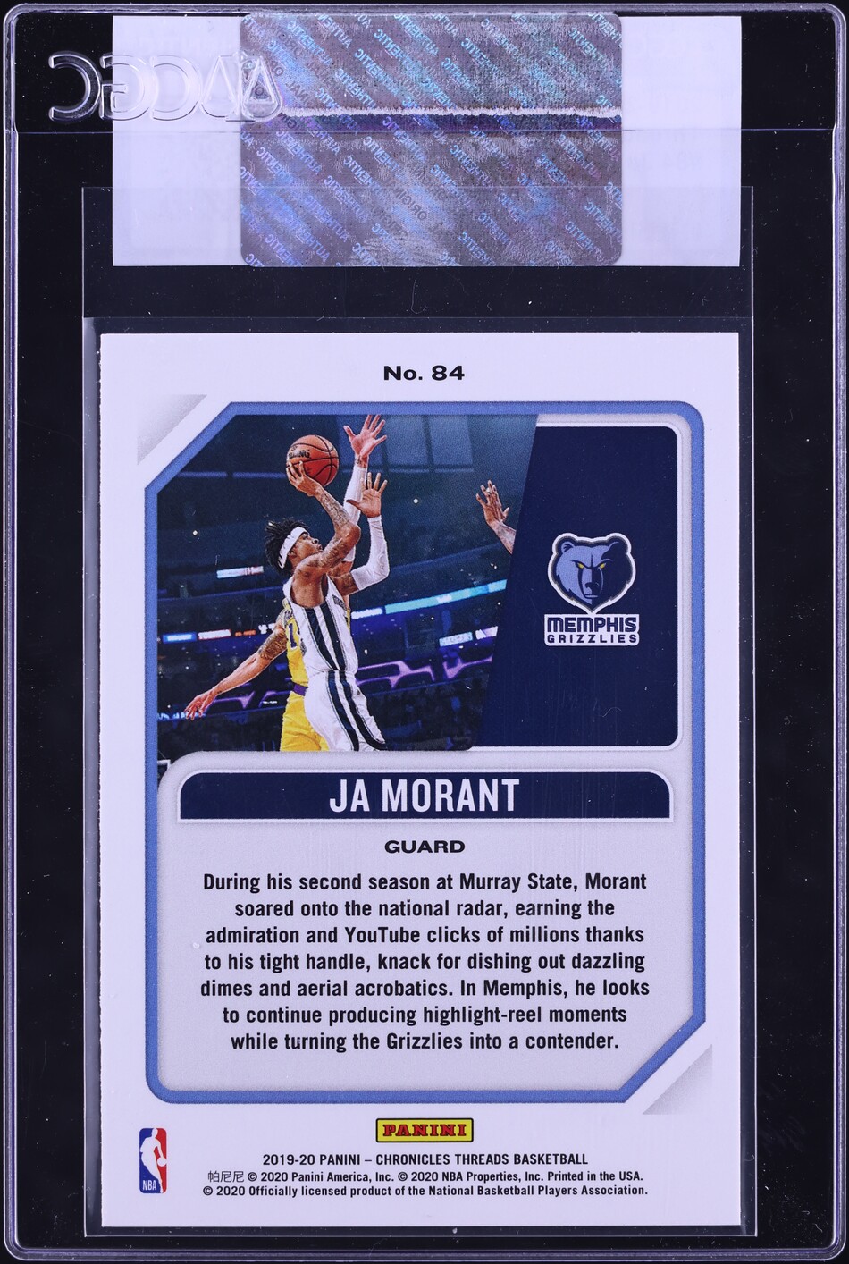 2019 Panini Chronicles Threads Ja Morant ROOKIE #84 CGC AUTH