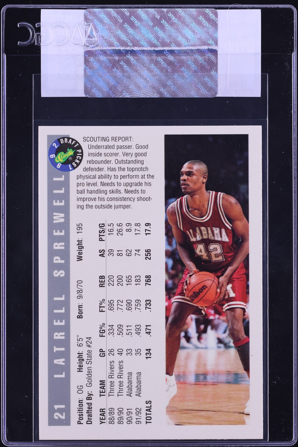 1992 Classic Draft Picks Latrell Sprewell ROOKIE #21 CGC AUTH
