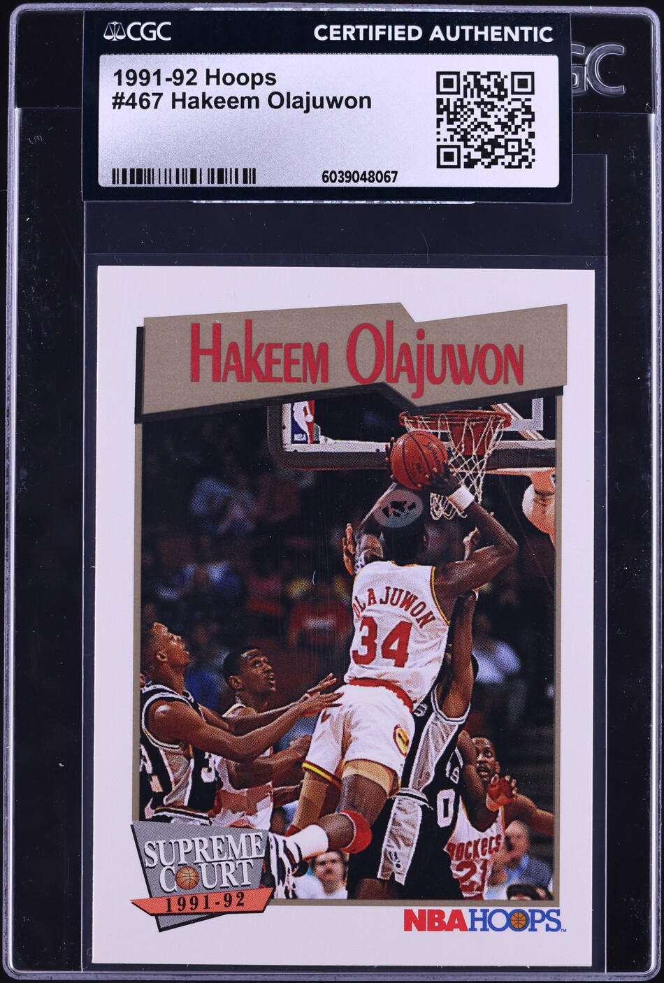 1991 Hoops Hakeem Olajuwon #467 CGC AUTH