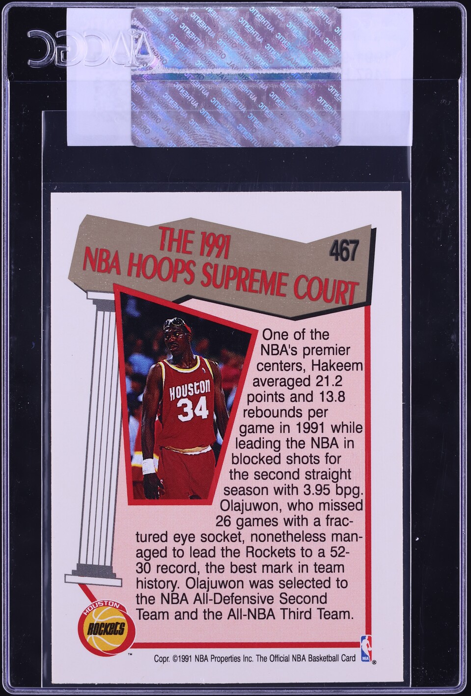 1991 Hoops Hakeem Olajuwon #467 CGC AUTH
