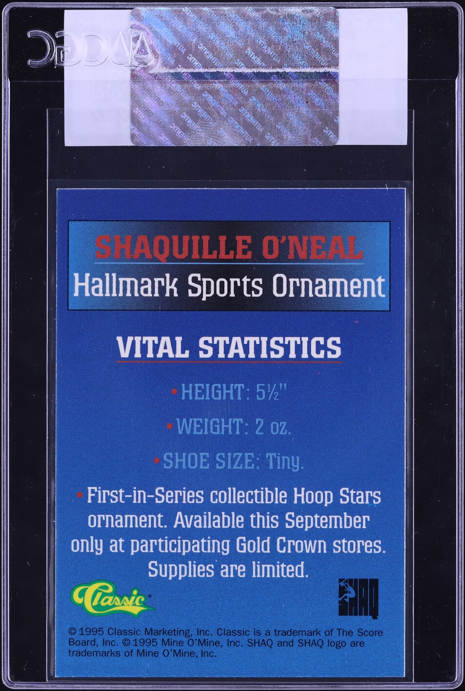 1995 Classic Hallmark Shaquille O'Neal CGC AUTH