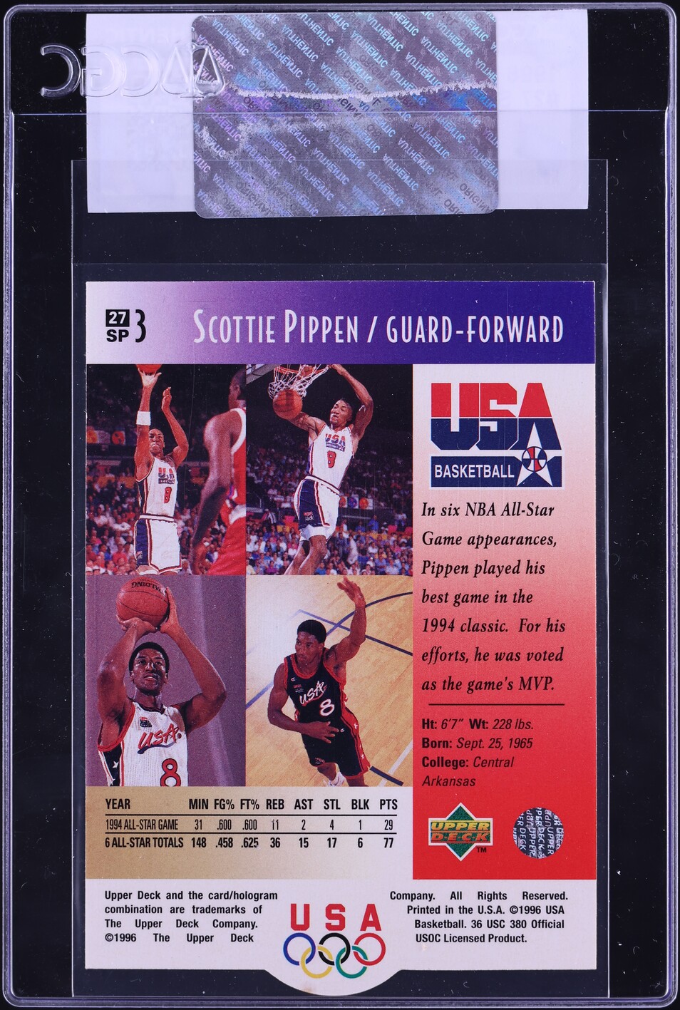 1996 Upper Deck USA Scottie Pippen #27 CGC AUTH