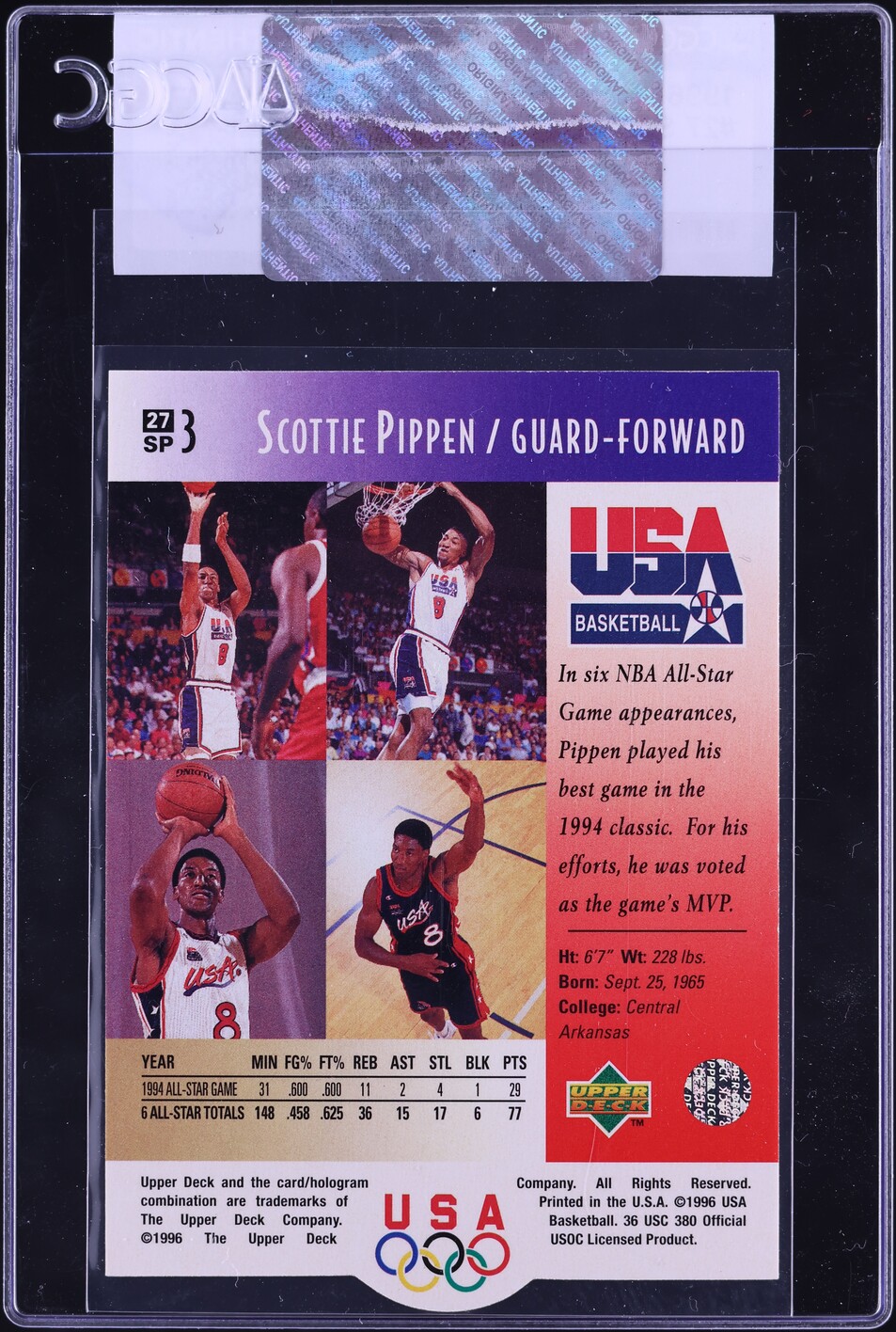 1996 Upper Deck USA Scottie Pippen #27 CGC AUTH
