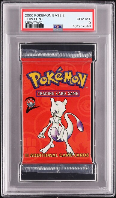 2000 Pokemon Base 2 Pack Mewtwo Thin Font PSA 10 GEM MINT
