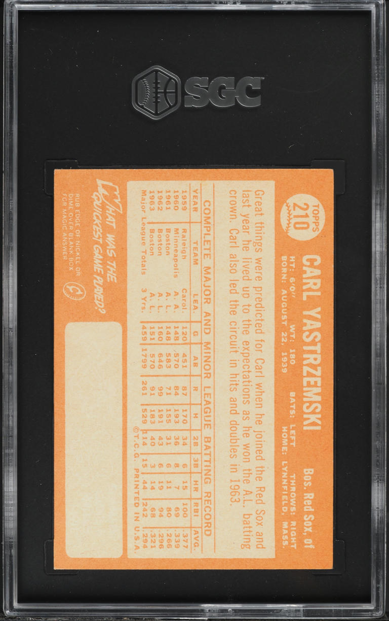 1964 Topps Carl Yastrzemski #210 SGC 7 NRMT