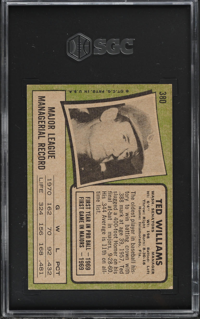 1971 Topps Ted Williams #380 SGC 6 EXMT