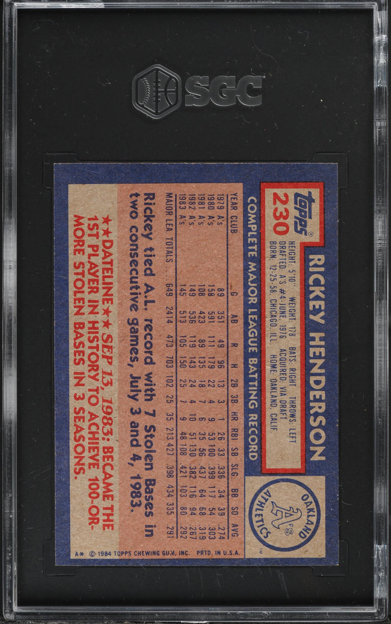 1984 Topps Rickey Henderson #230 SGC 6.5 EXMT+