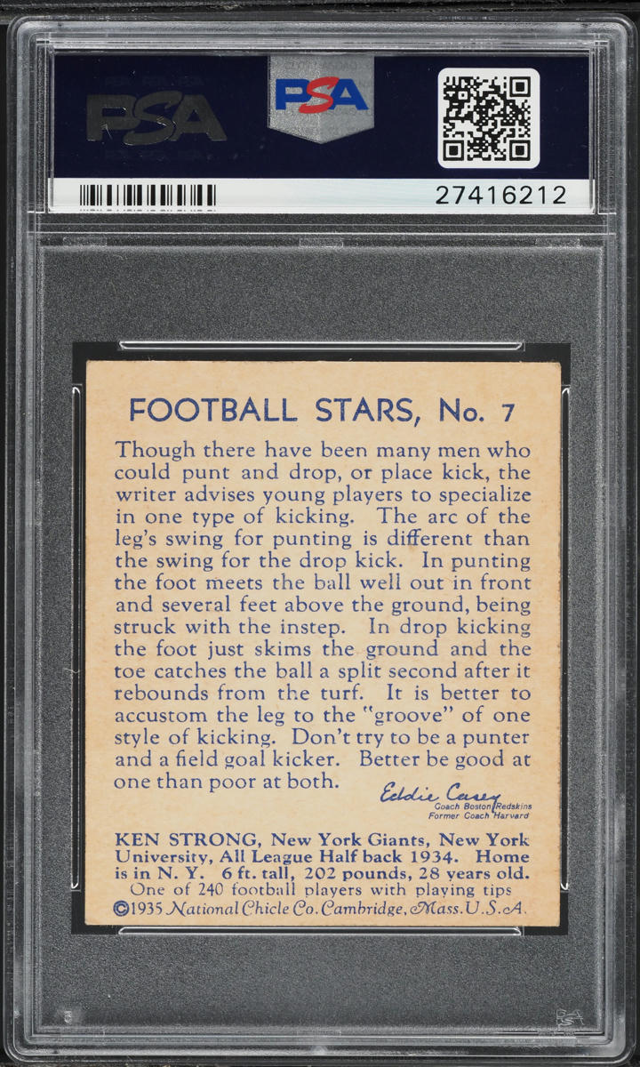 1935 National Chicle Football Ken Strong #7 PSA 5 EX