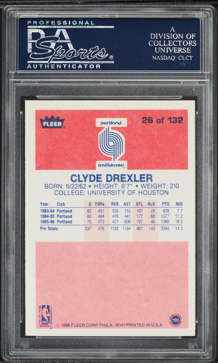 1986 Fleer Basketball Clyde Drexler ROOKIE #26 PSA 10 GEM MINT