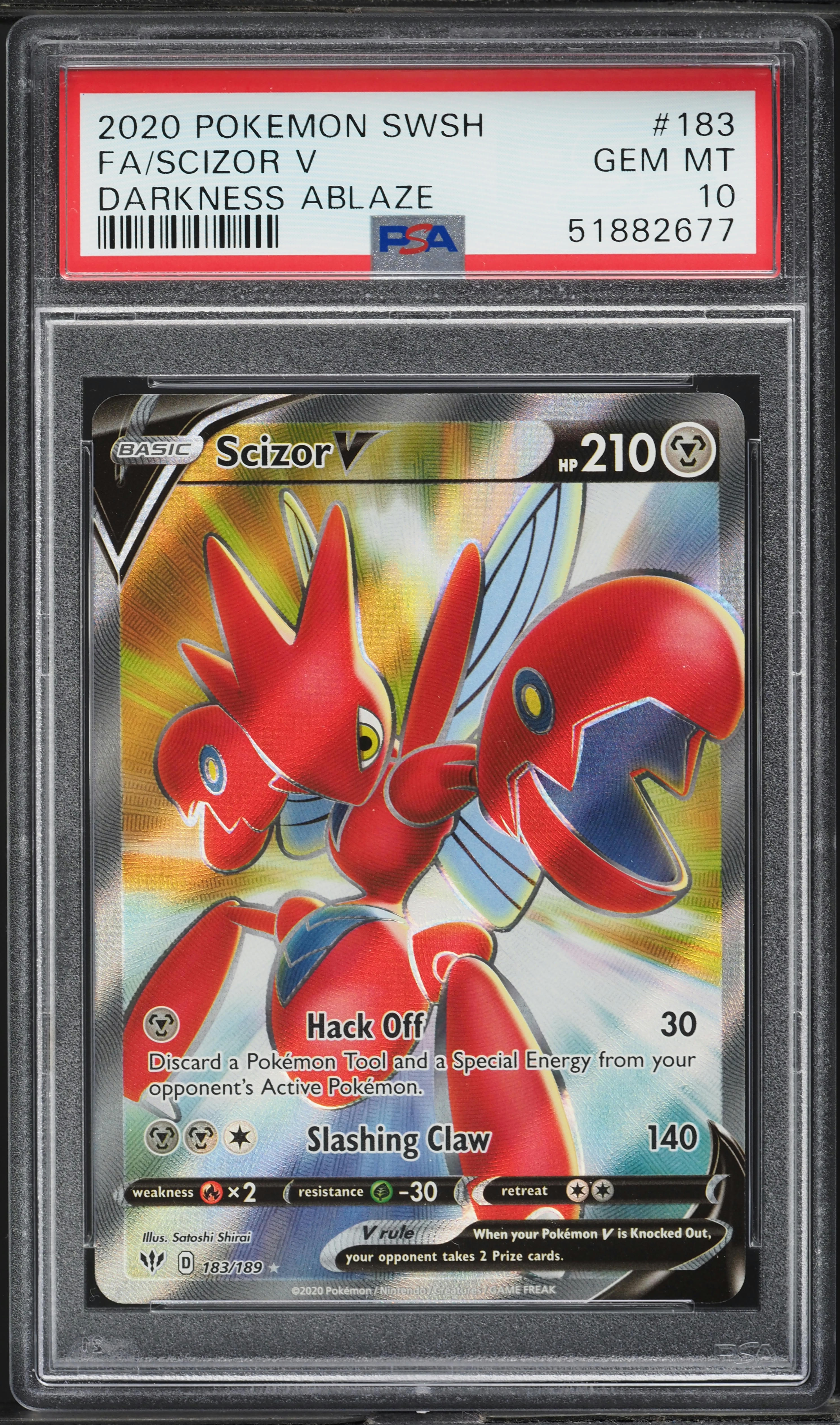 2020 Pokemon Sword & Shield Darkness Ablaze FA Scizor V #183 PSA