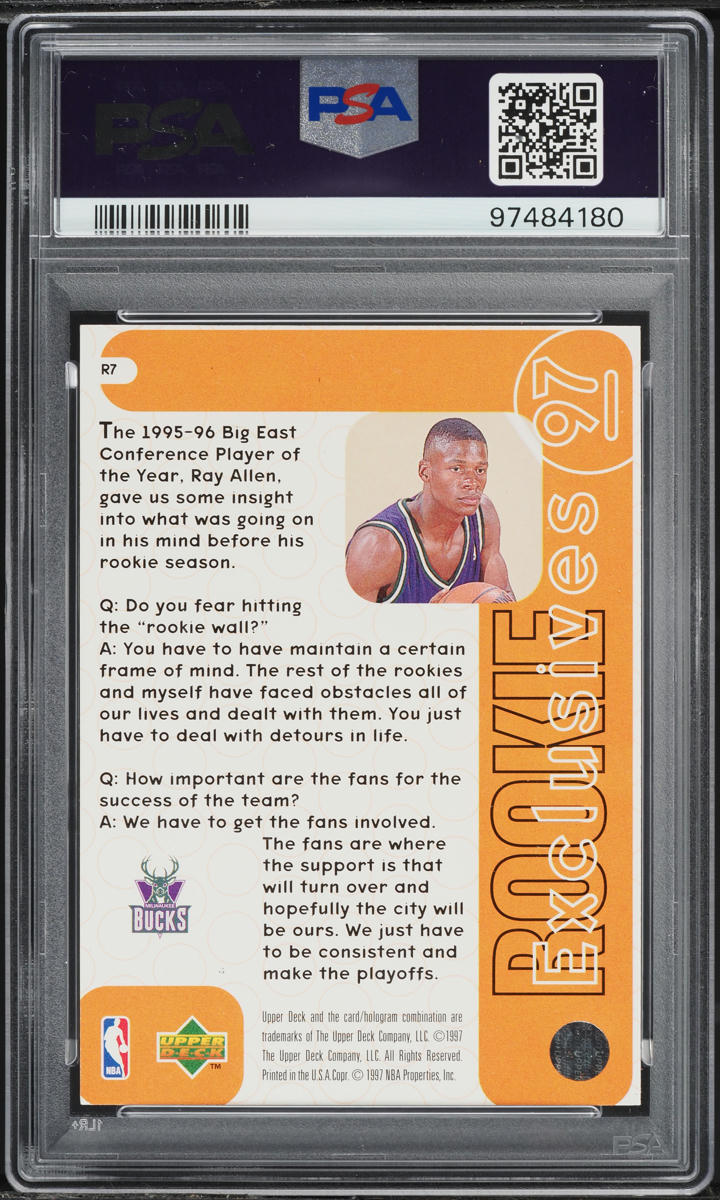 1996 Upper Deck Exclusives Ray Allen ROOKIE #R7 PSA 8 NM-MT