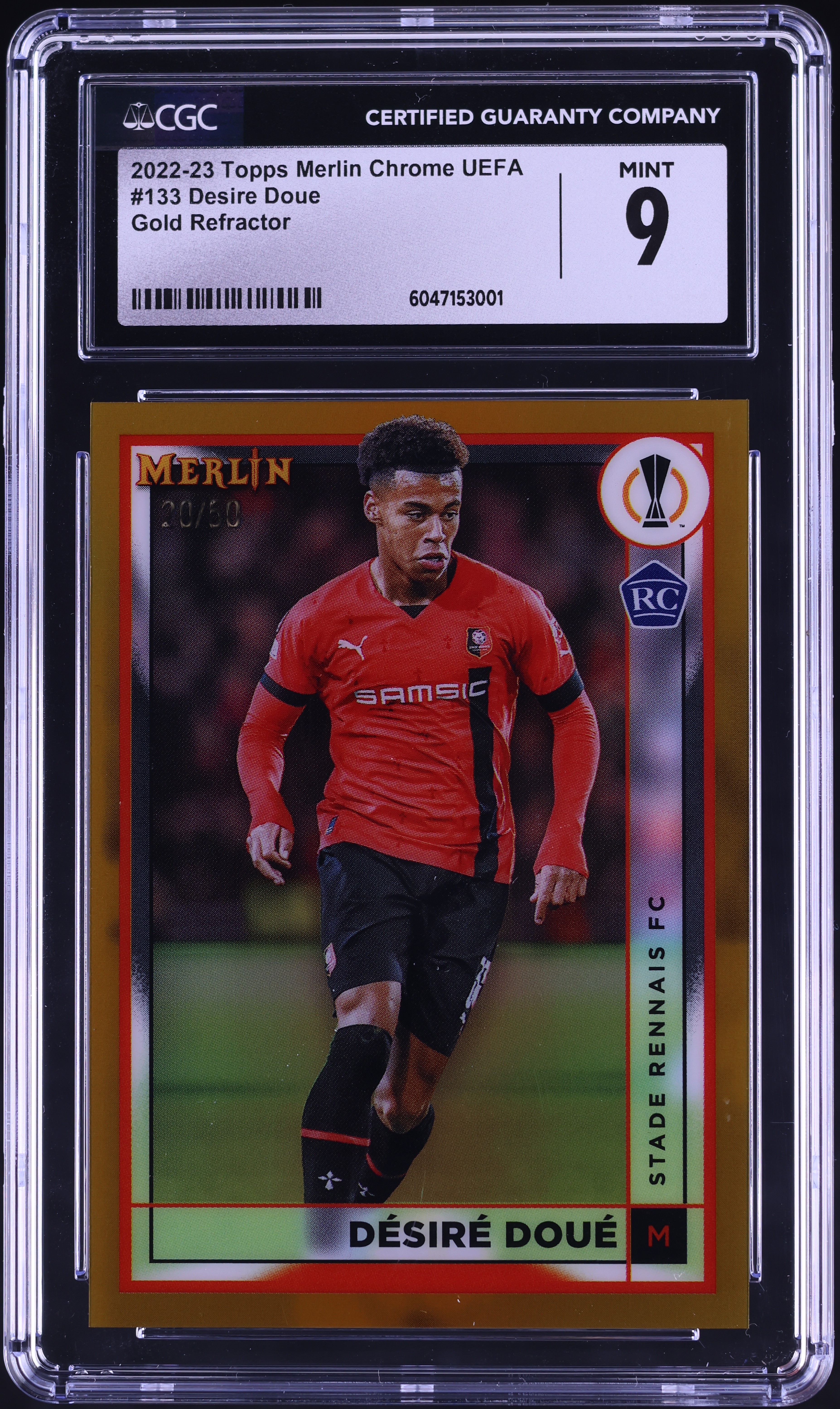 2022 Topps Merlin Chrome UEFA Gold Refractor Desire Doue ROOKIE