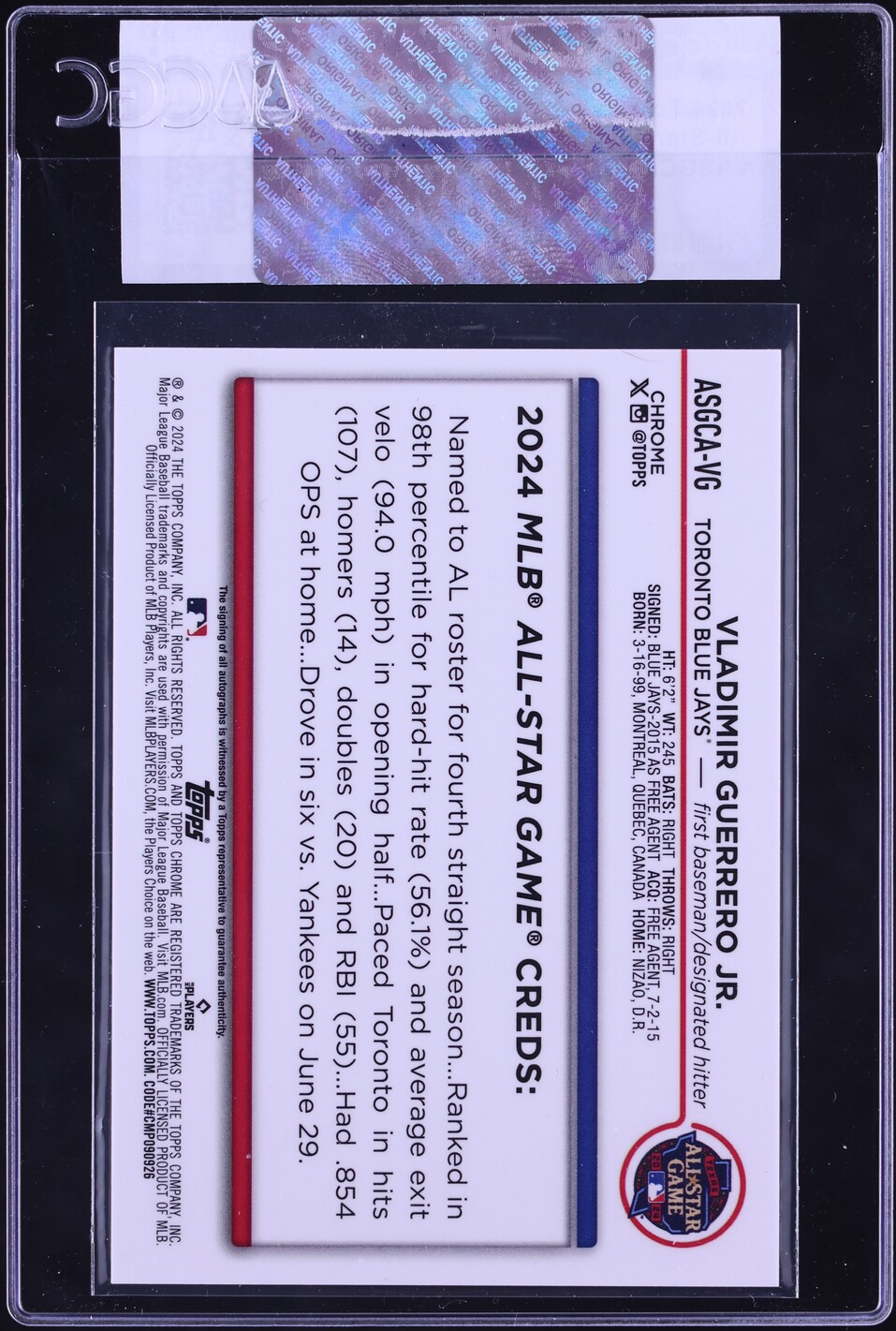 2024 Topps Chrome Update All-Star Game Vladimir Guerrero Jr. AUTO #ASGCA-VG CGC AUTH