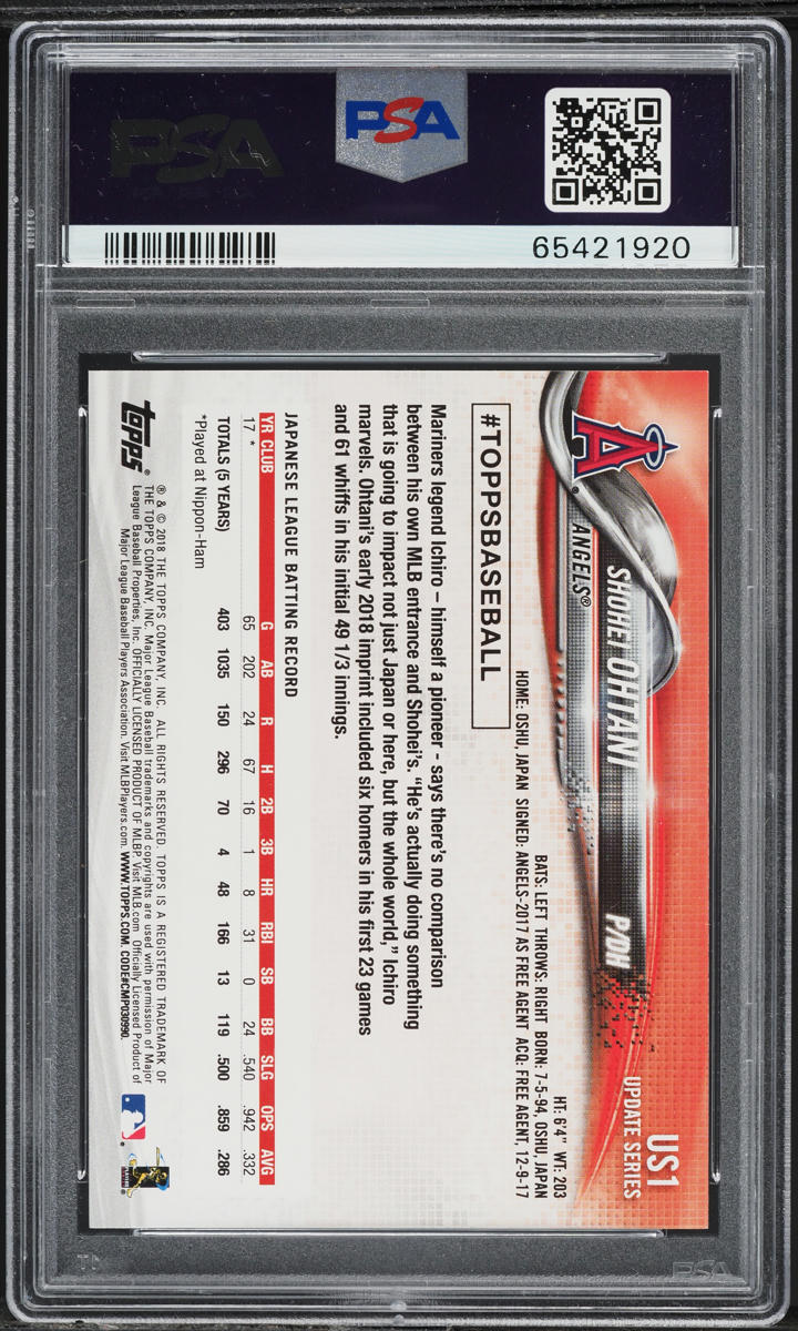 2018 Topps Update Shohei Ohtani ROOKIE #US1 PSA 10 GEM MINT