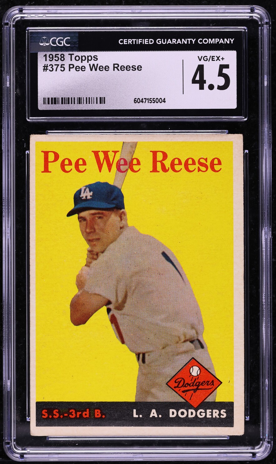 1958 Topps Pee Wee Reese #375 CGC 4.5 VGEX+