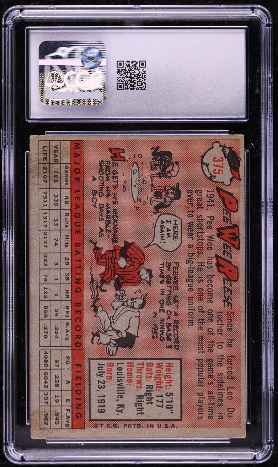 1958 Topps Pee Wee Reese #375 CGC 4.5 VGEX+