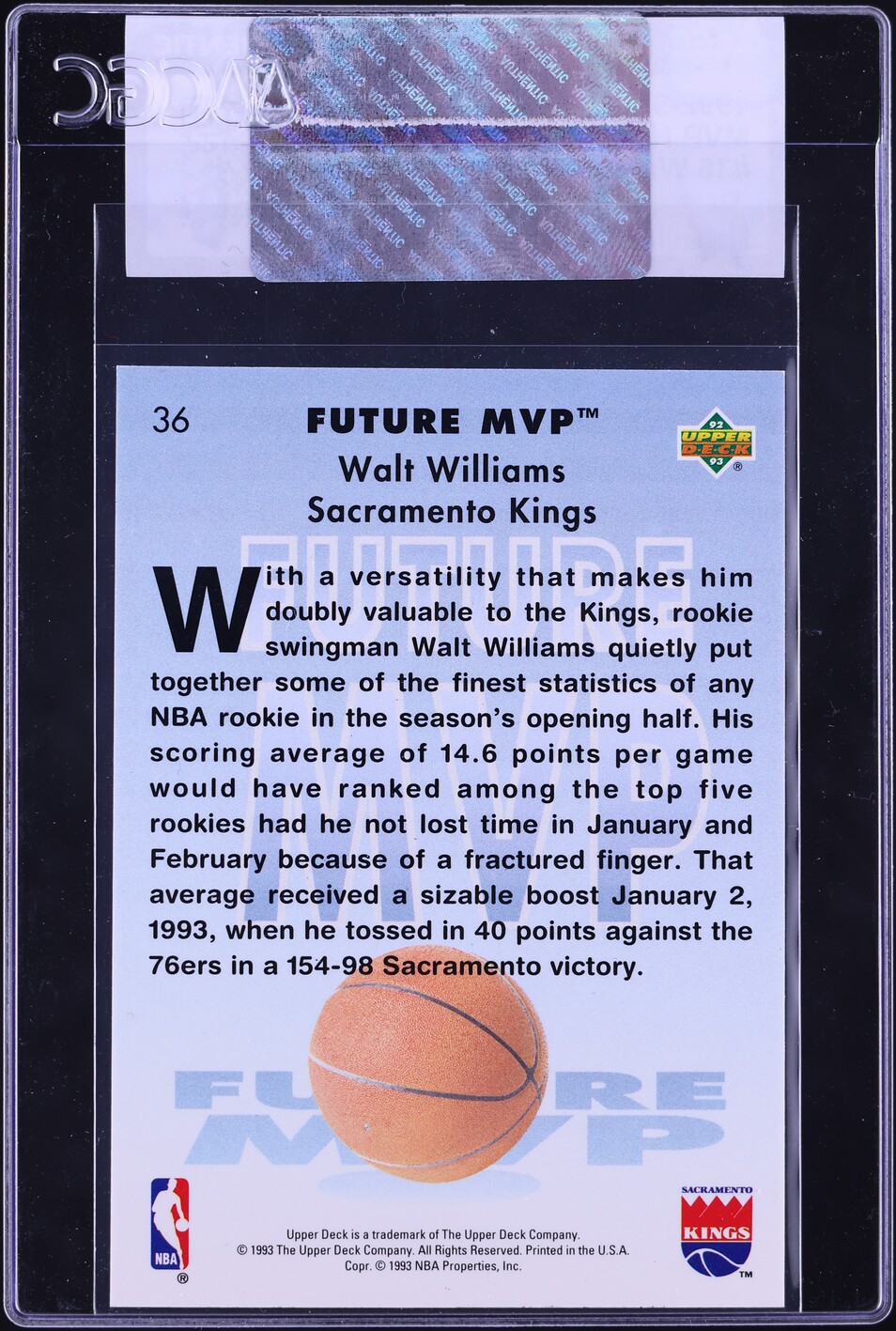 1992 Upper Deck MVP Holograms Walt Williams #36 CGC AUTH