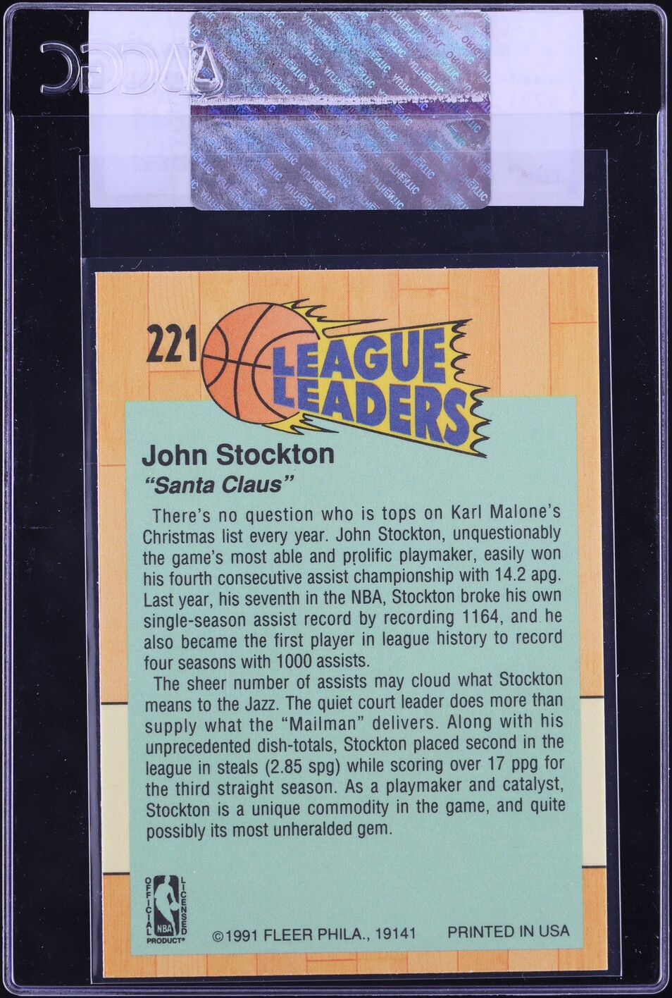 1991 Fleer Basketball John Stockton #221 CGC AUTH